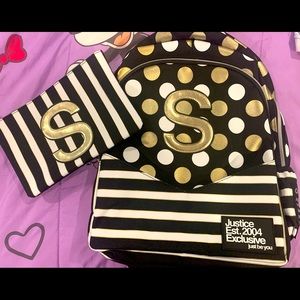 Justice Brand Girl’s Backpack - Letter S includes a matching pouch!